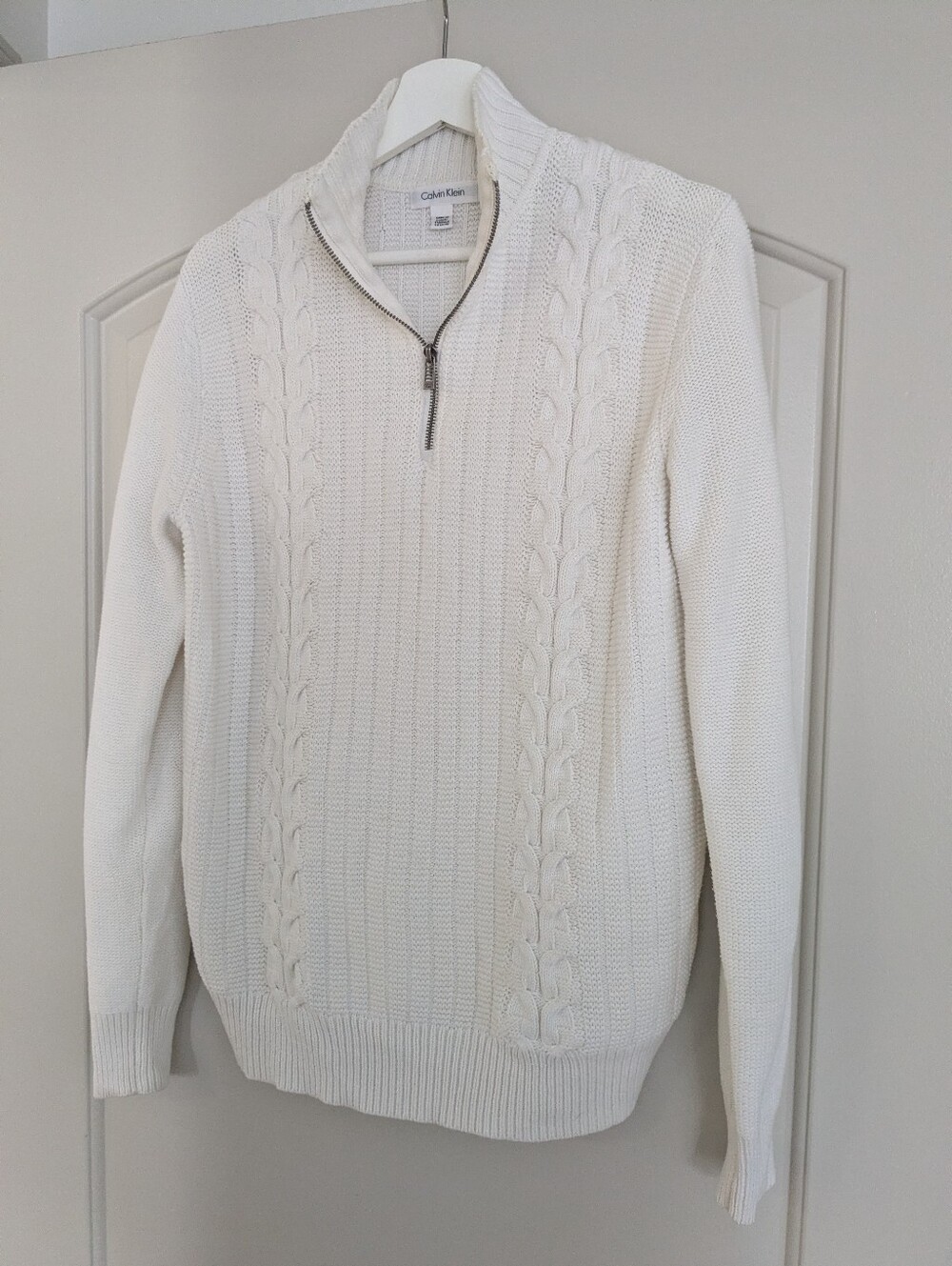 Calvin Klein Men's Ivory Cable Half-Zip Sweater
